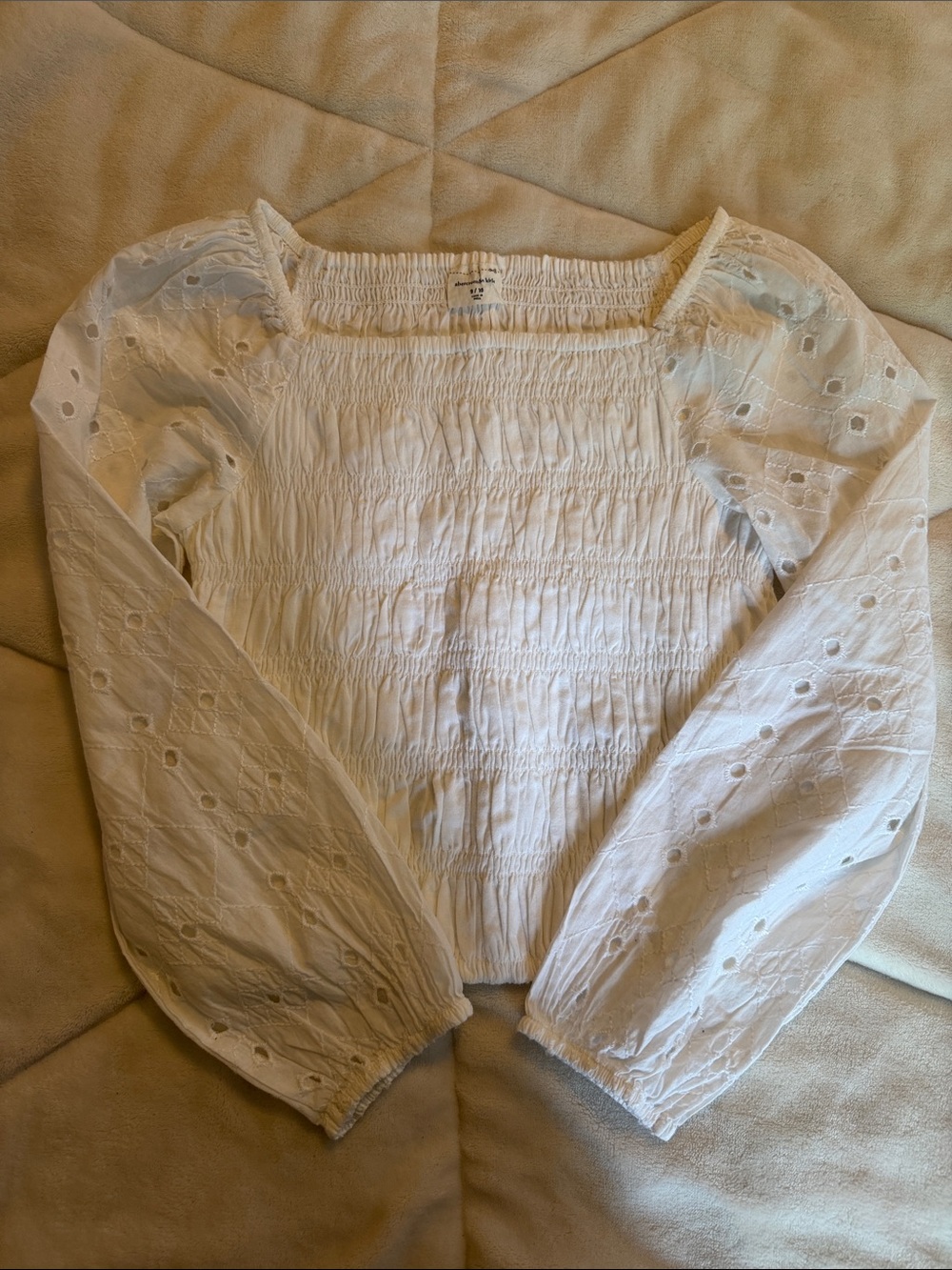 abercrombie kids White Eyelet Smocked Long-Sleeve Top